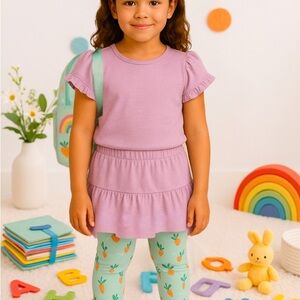 Purple Ruffle Sleeve Shirt and Skirt Set Only